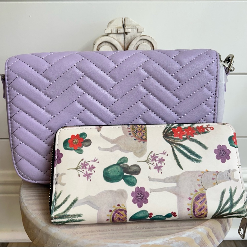 Forever 21 Lavender Quilted Crossbody Bag and Llama Wallet Bundle